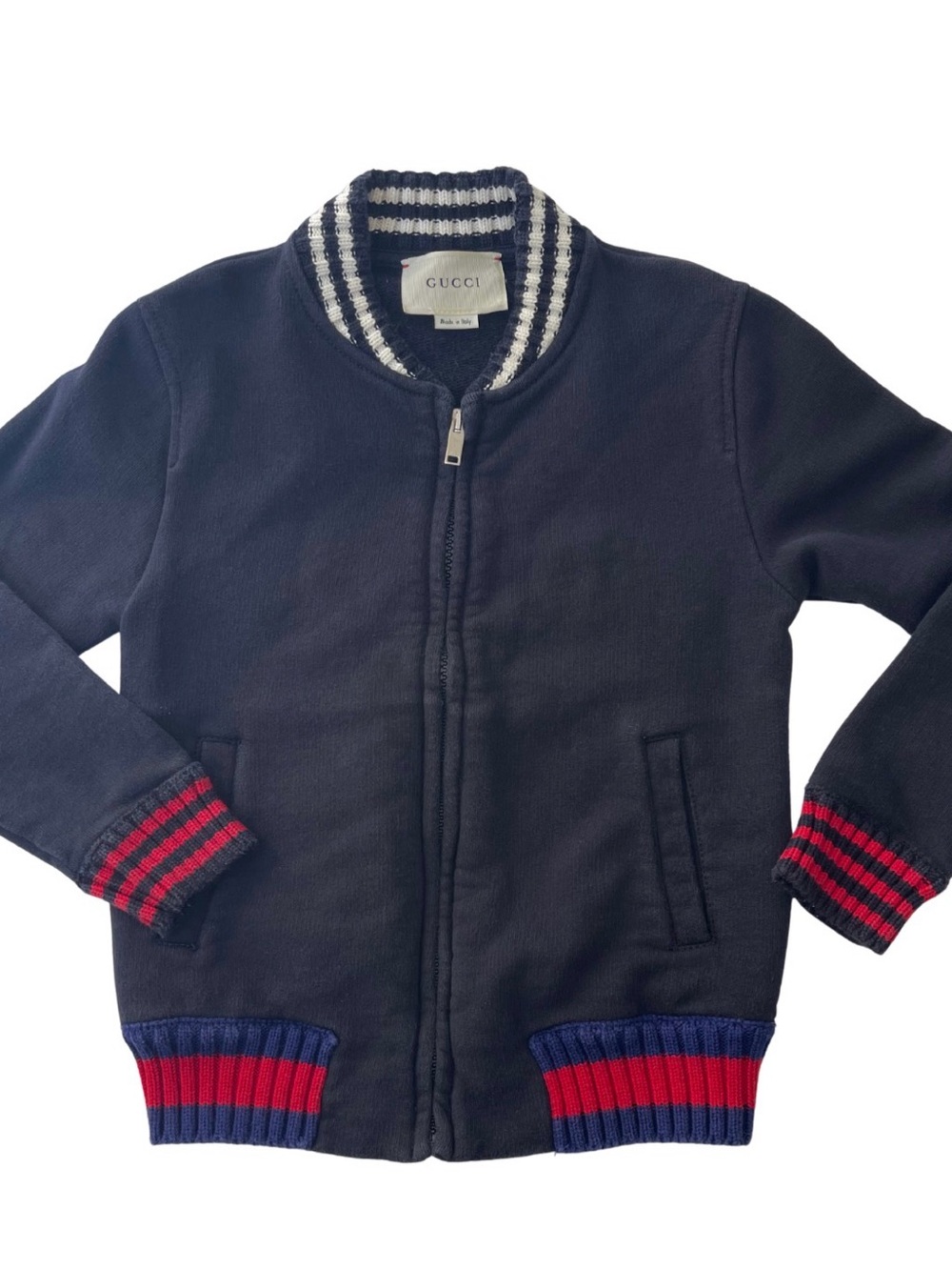 Gucci Kids Navy Cotton Bomber Jacket Size 5 Made in Italy